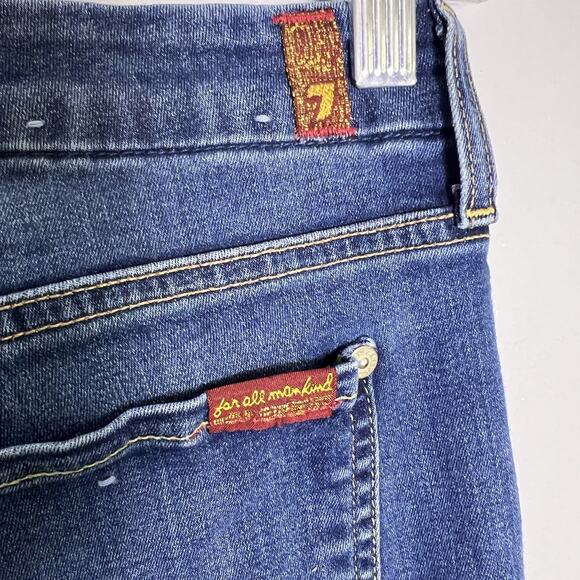 7 For All Mankind Womens Skinny Ankle Jeans Raw Hem Sz 28 Blue Denim Blue - Picture 9 of 13